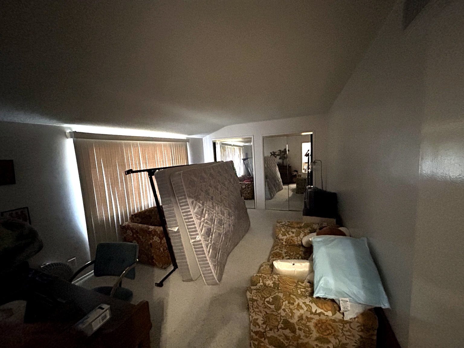 Bedroom with old mattresses before cleanout